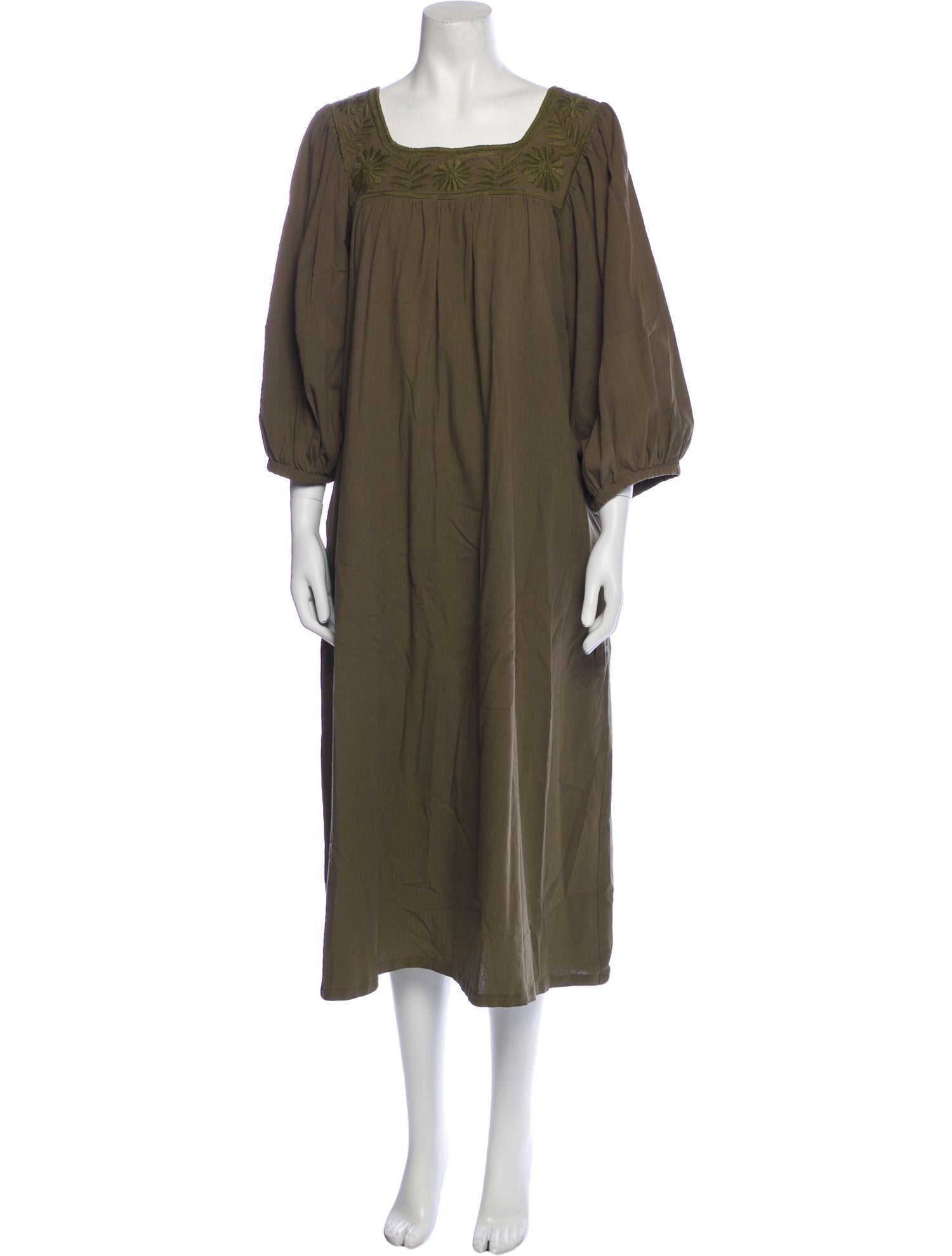 Mi Golondrina Square Neckline Midi Length Dress