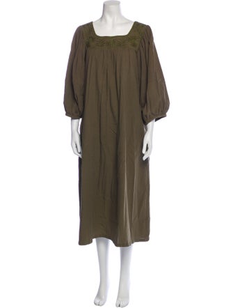 Mi Golondrina Square Neckline Midi Length Dress