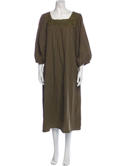 Mi Golondrina Square Neckline Midi Length Dress