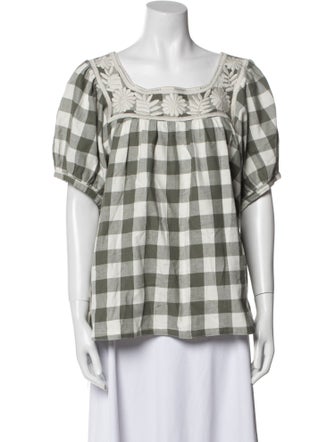 Mi Golondrina Plaid Print Square Neckline T-Shirt