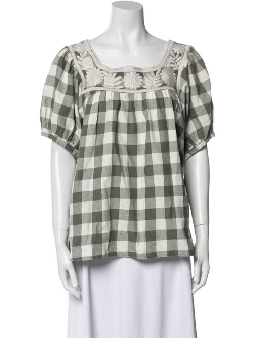 Mi Golondrina Plaid Print Square Neckline T-Shirt