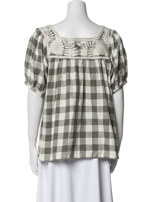 Mi Golondrina Plaid Print Square Neckline T-Shirt