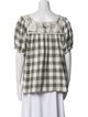 Mi Golondrina Plaid Print Square Neckline T-Shirt