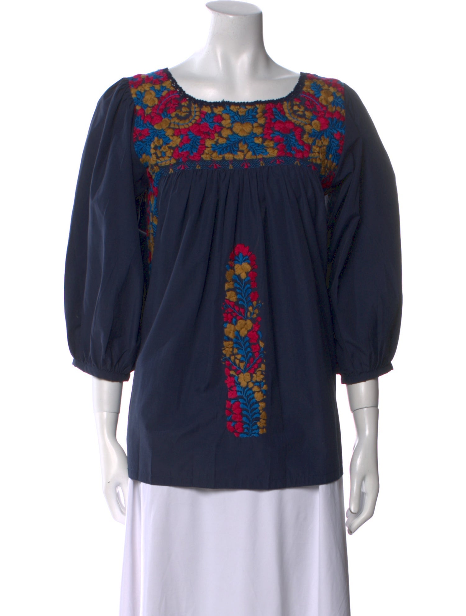 Mi Golondrina Printed Bateau Neckline Blouse