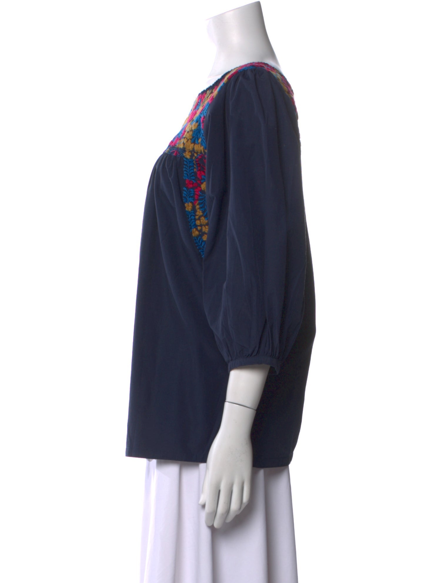 Mi Golondrina Printed Bateau Neckline Blouse