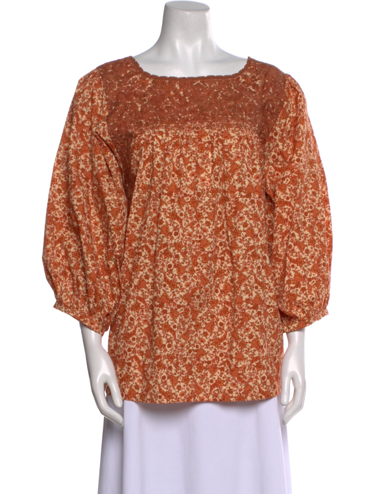 Mi Golondrina Floral Print Bateau Neckline Blouse