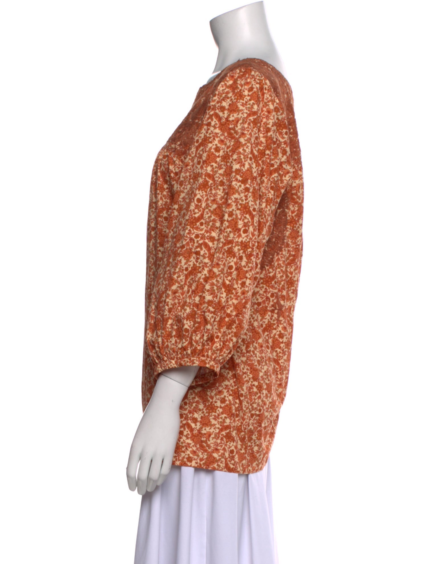 Mi Golondrina Floral Print Bateau Neckline Blouse