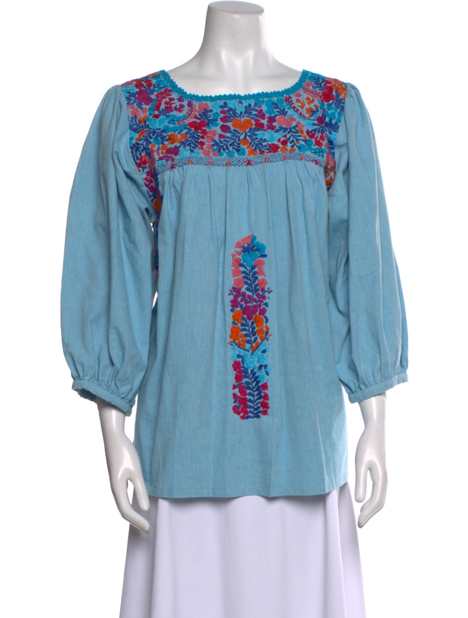 Mi Golondrina Floral Print Bateau Neckline Blouse