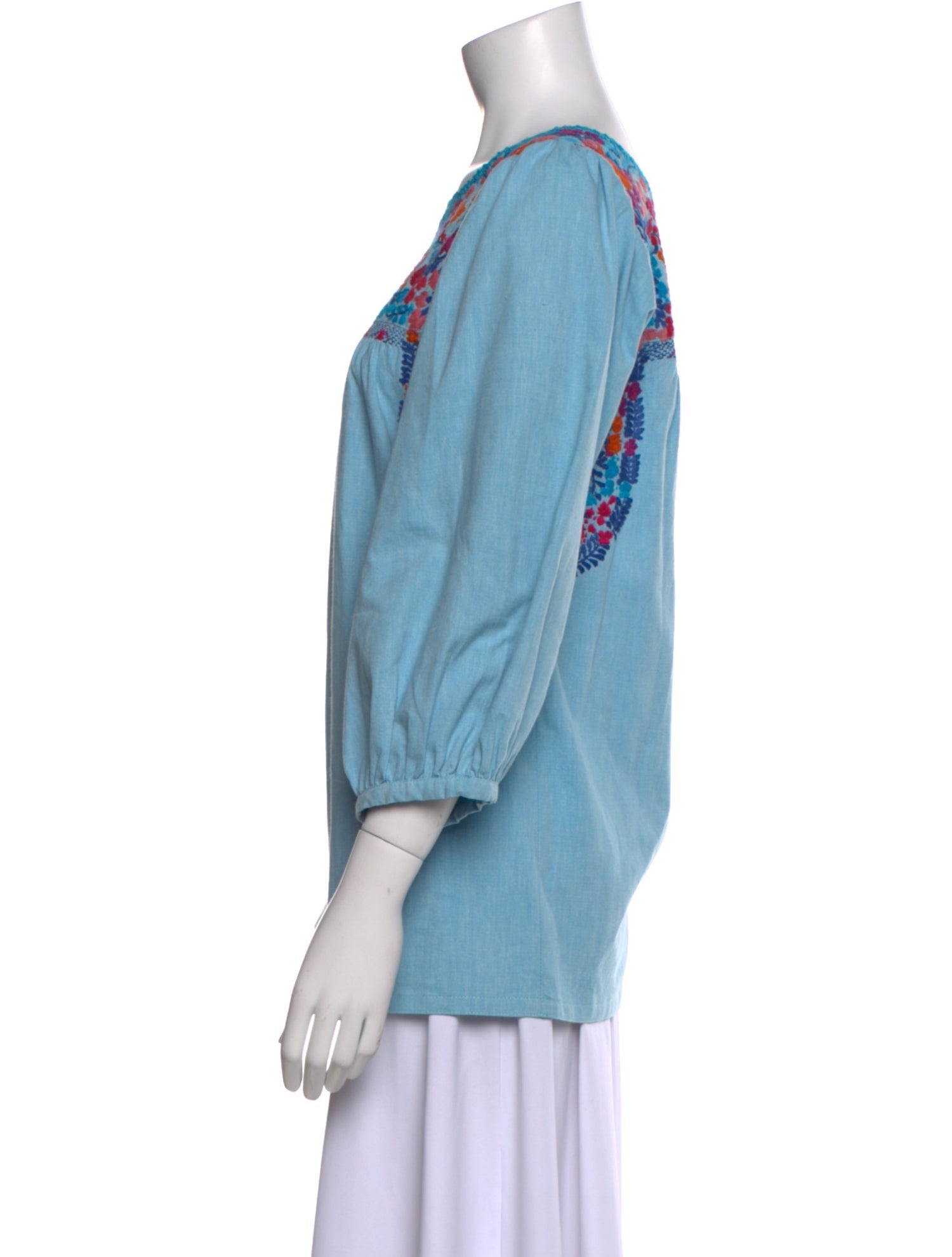 Mi Golondrina Floral Print Bateau Neckline Blouse