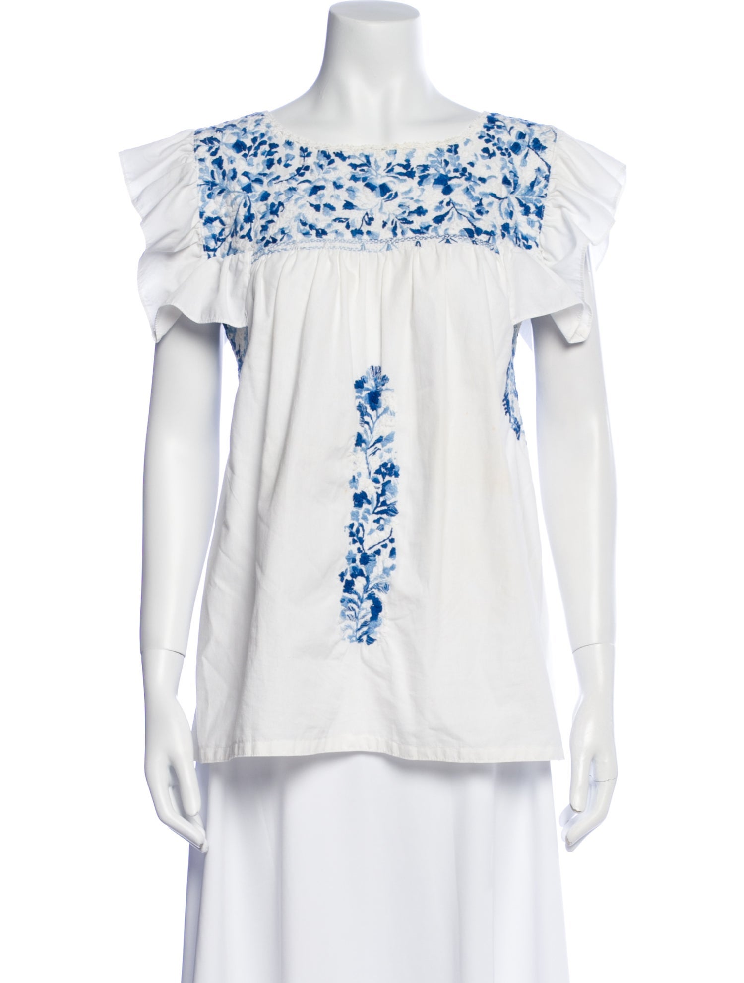 Mi Golondrina Floral Print Bateau Neckline Blouse