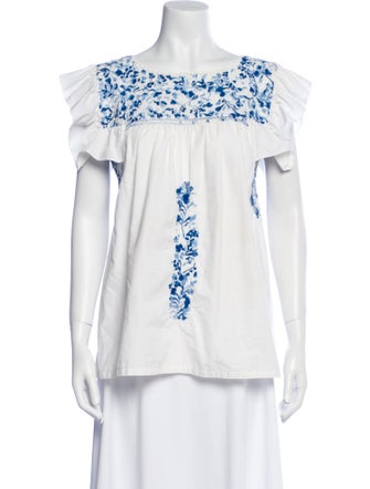 Mi Golondrina Floral Print Bateau Neckline Blouse