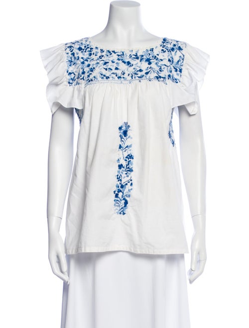 Mi Golondrina Floral Print Bateau Neckline Blouse