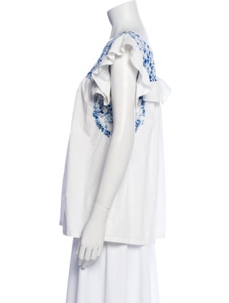 Mi Golondrina Floral Print Bateau Neckline Blouse