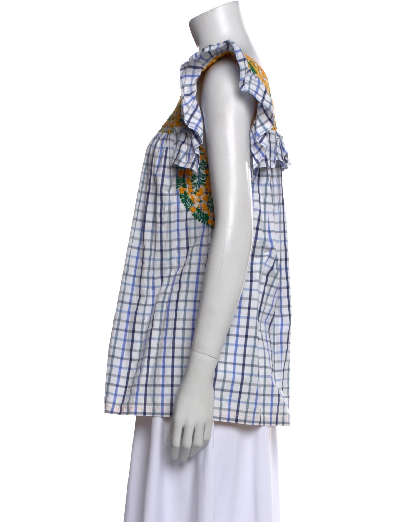 Mi Golondrina Plaid Print Square Neckline Top