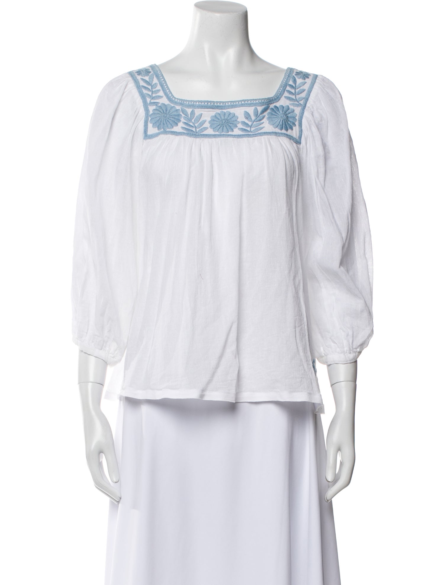 Mi Golondrina Square Neckline Three-Quarter Sleeve Blouse