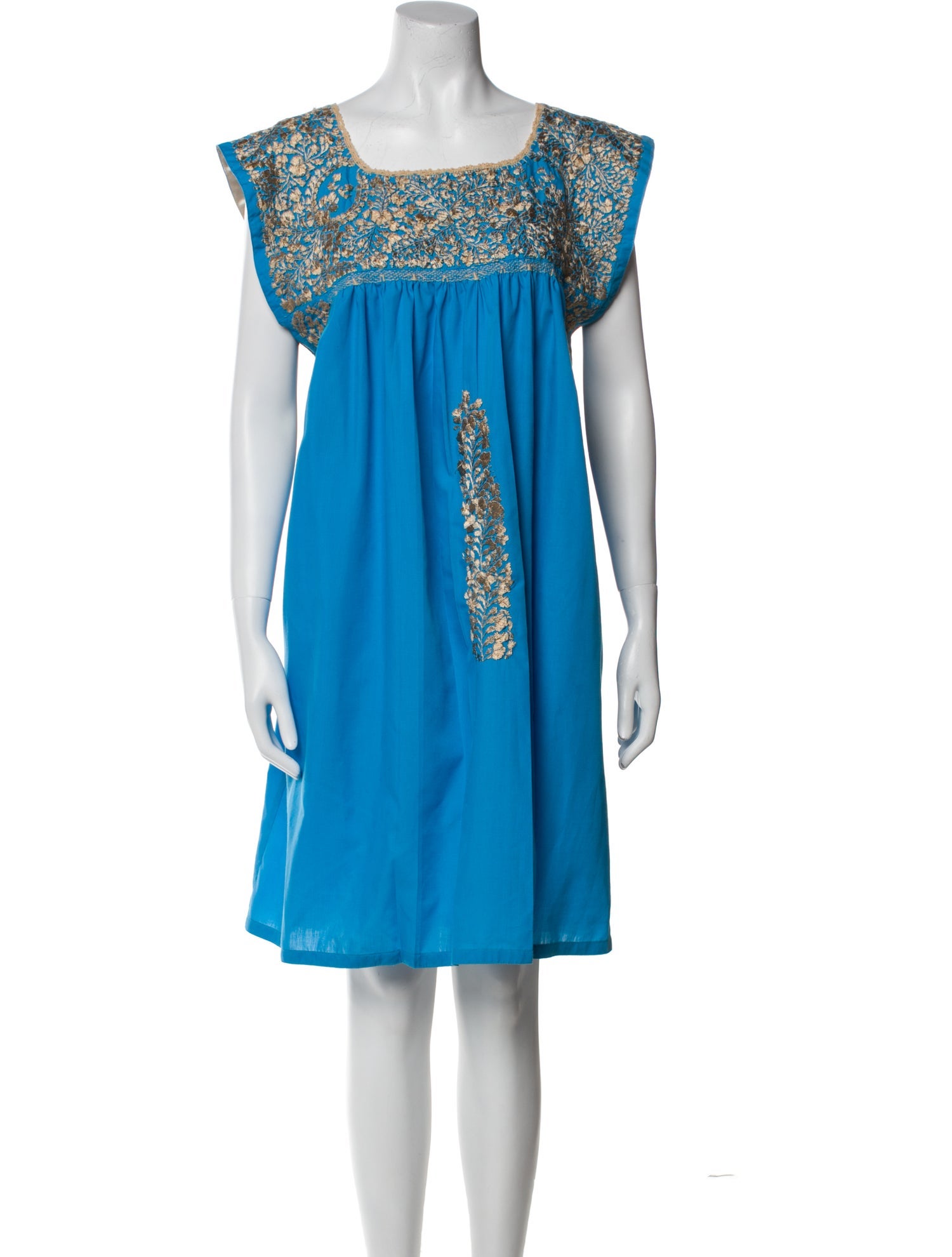 Mi Golondrina Square Neckline Knee-Length Dress