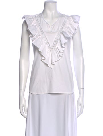 Pre-owned Mi Golondrina V-neck Sleeveless Blouse In White