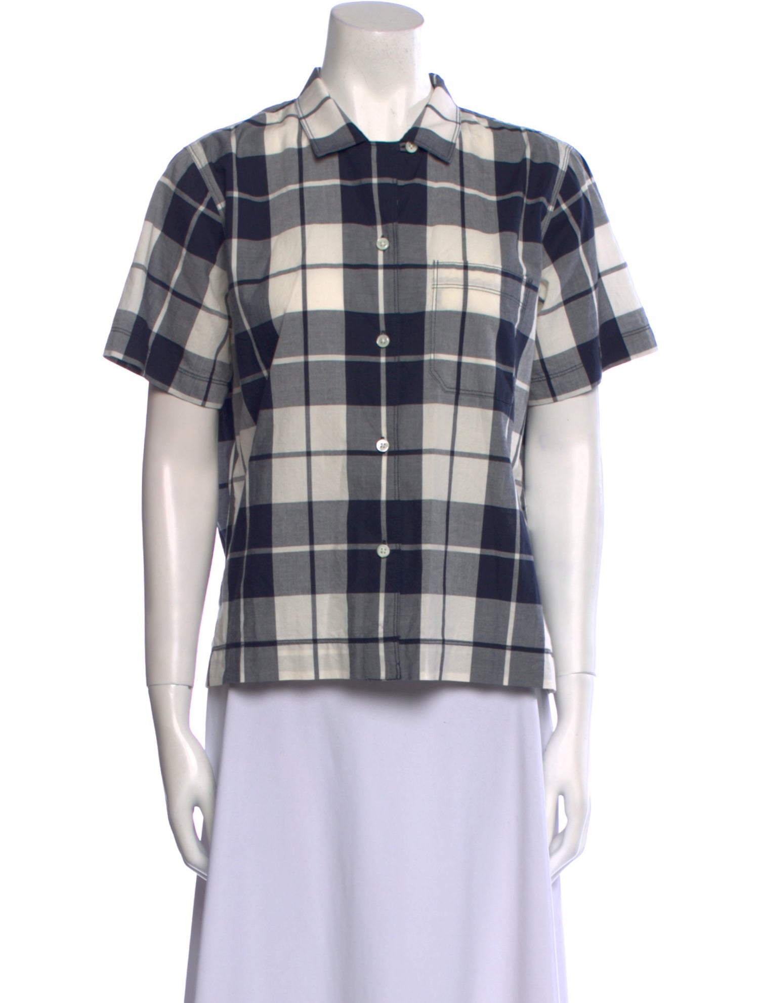 Alex Mill Plaid Print Short Sleeve Button-Up Top