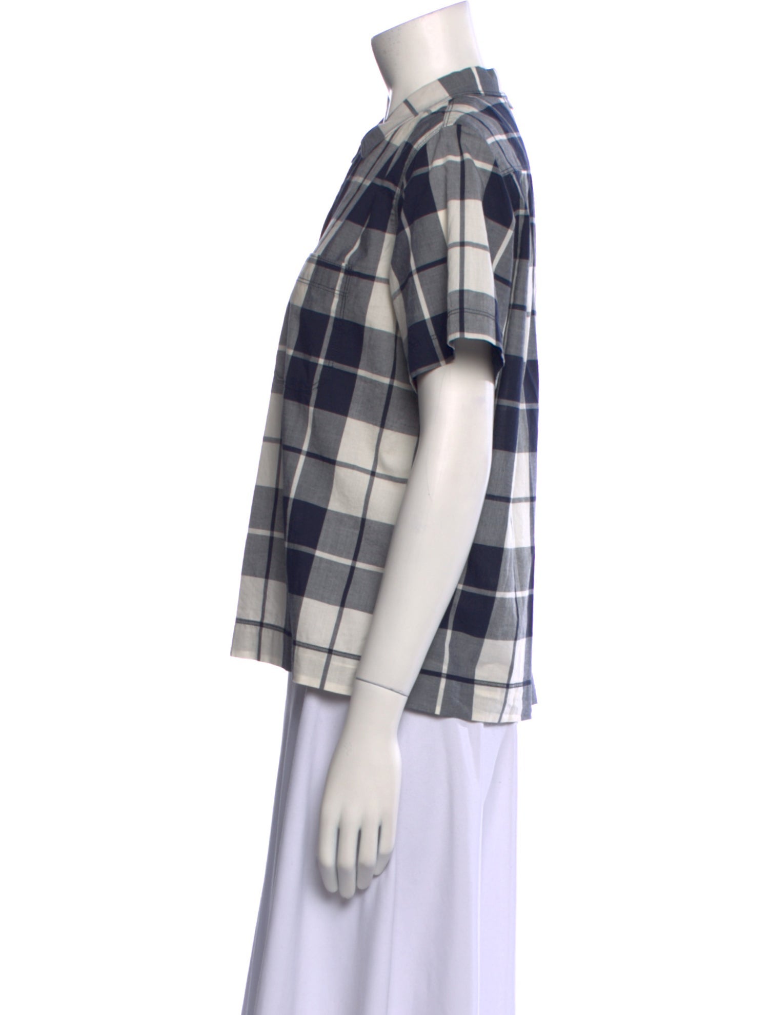 Alex Mill Plaid Print Short Sleeve Button-Up Top