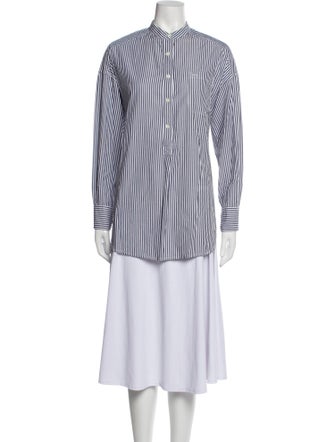 Alex Mill Striped Mock Neck Button-Up Top