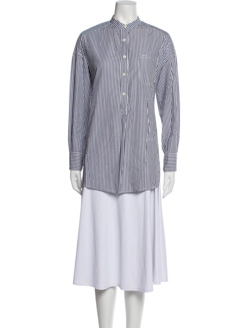 Alex Mill Striped Mock Neck Button-Up Top