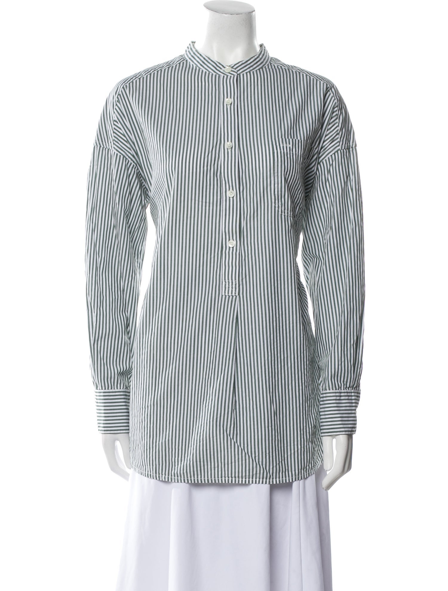 Alex Mill Striped Mock Neck Button-Up Top