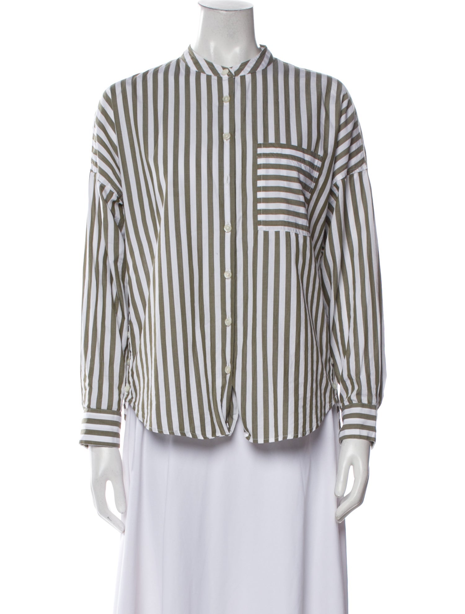 Alex Mill Striped Mock Neck Button-Up Top