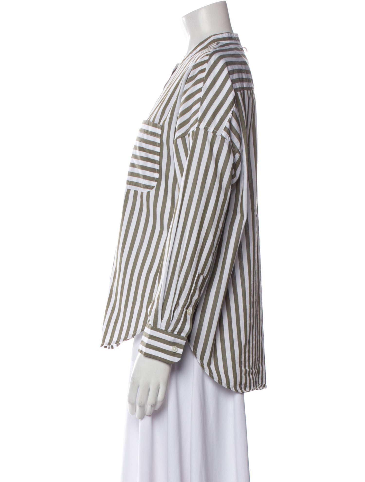 Alex Mill Striped Mock Neck Button-Up Top