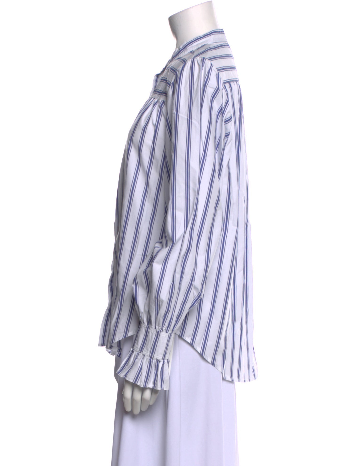 Alex Mill Striped Mock Neck Button-Up Top