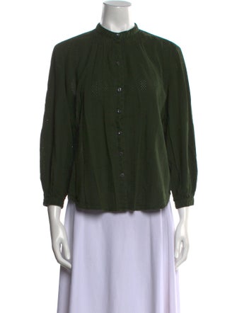 Alex Mill Mock Neck Three-Quarter Sleeve Button-Up Top