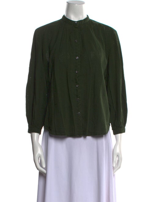 Alex Mill Mock Neck Three-Quarter Sleeve Button-Up Top