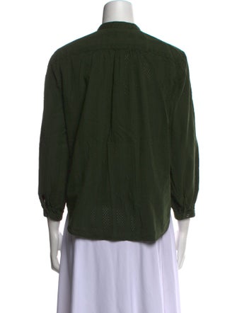 Alex Mill Mock Neck Three-Quarter Sleeve Button-Up Top