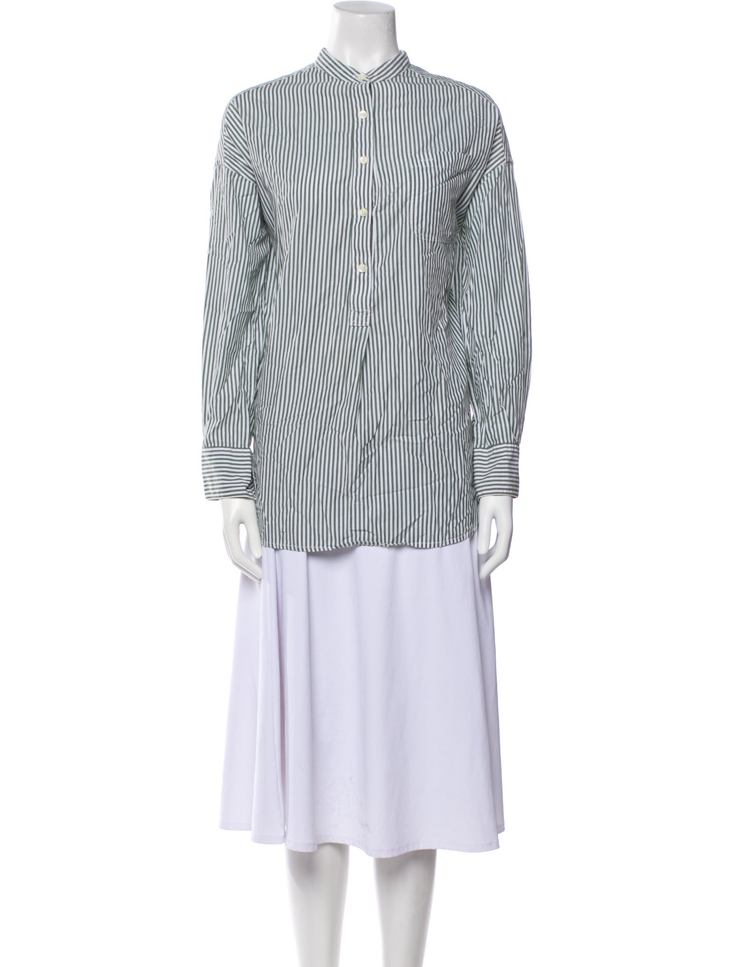 Alex Mill Striped Mock Neck Button-Up Top