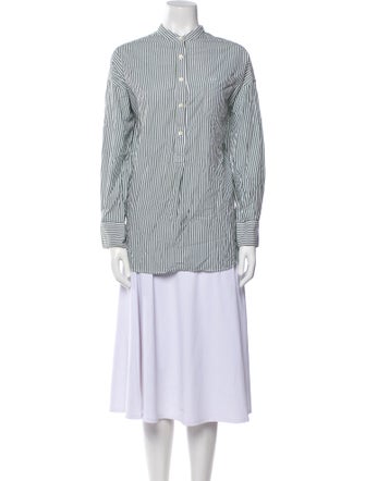 Alex Mill Striped Mock Neck Button-Up Top