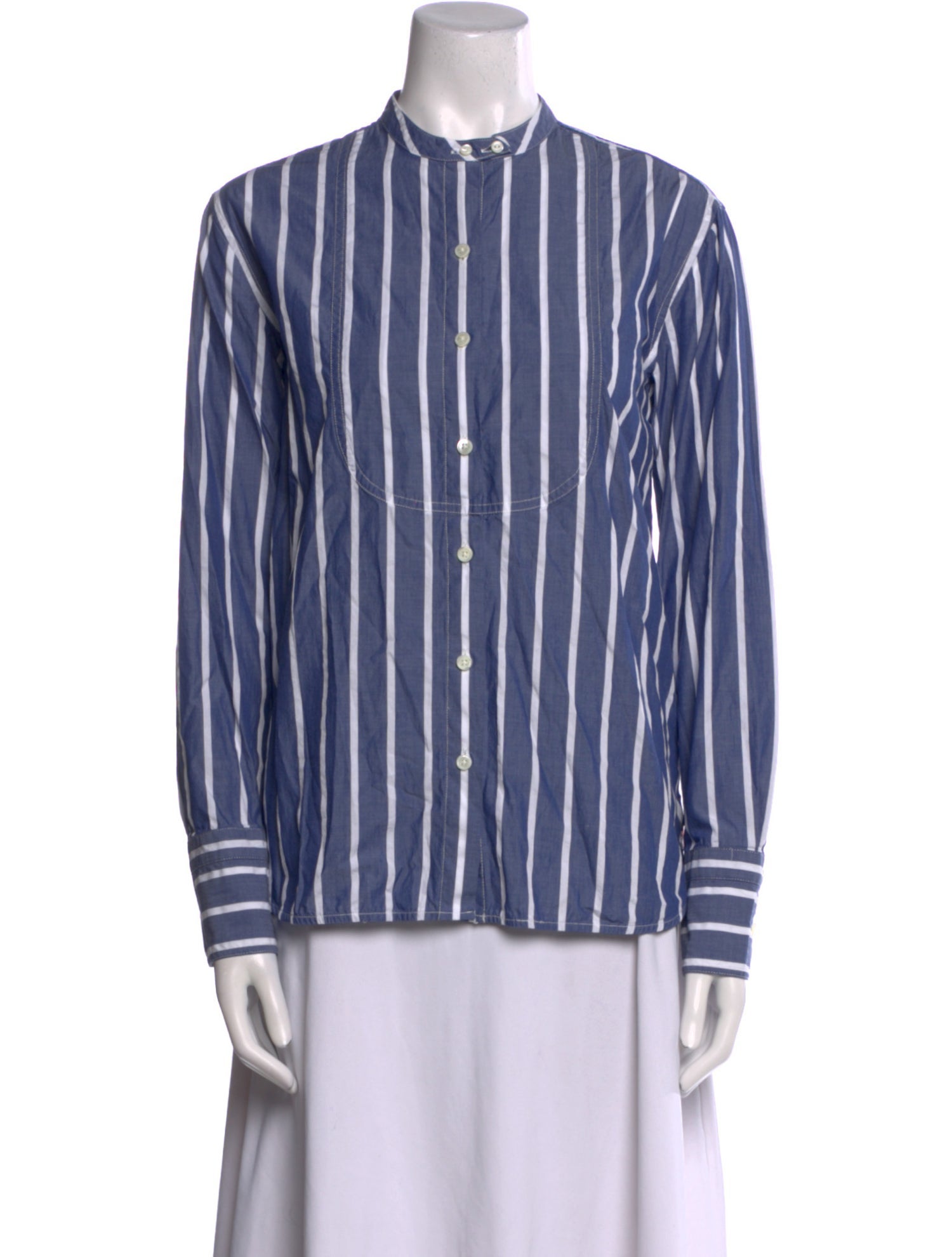 Alex Mill Striped Mock Neck Button-Up Top