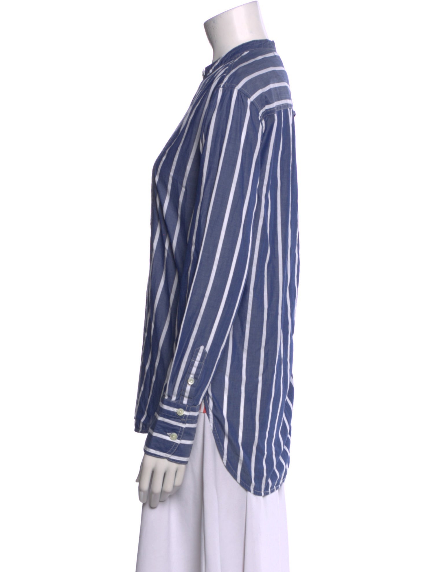 Alex Mill Striped Mock Neck Button-Up Top