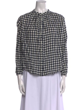 Alex Mill Plaid Print Mock Neck Button-Up Top