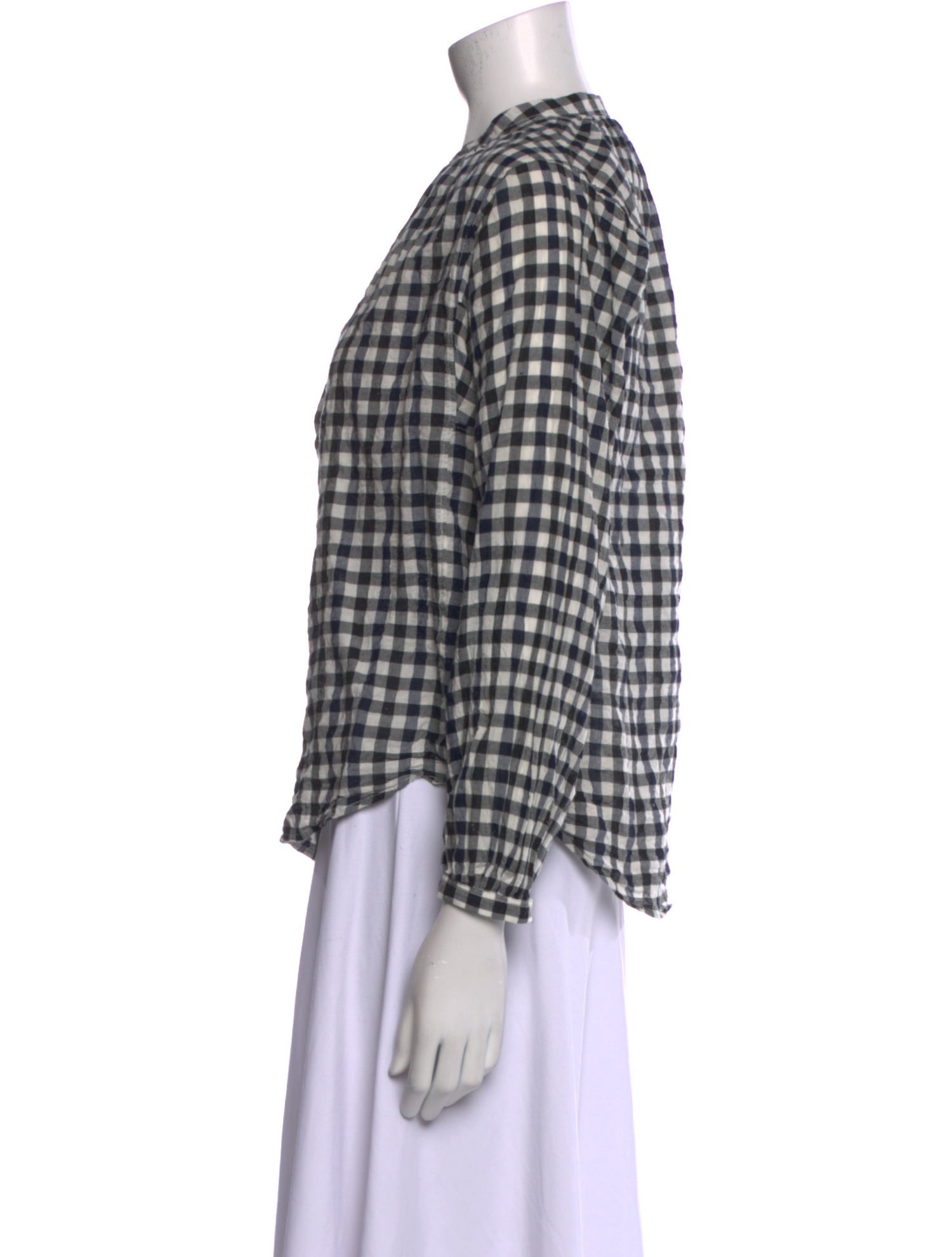 Alex Mill Plaid Print Mock Neck Button-Up Top