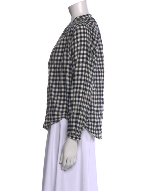 Alex Mill Plaid Print Mock Neck Button-Up Top