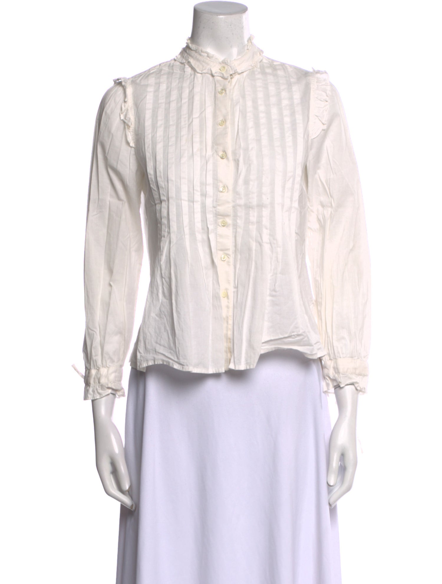 Alex Mill Striped Mock Neck Button-Up Top