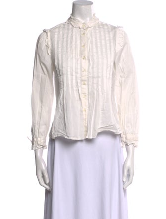 Alex Mill Striped Mock Neck Button-Up Top