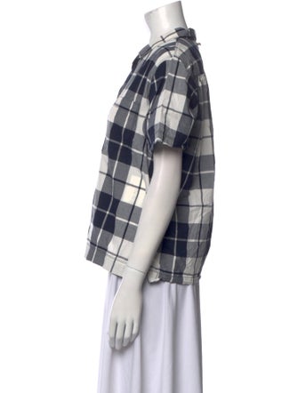 Alex Mill Plaid Print Short Sleeve Button-Up Top