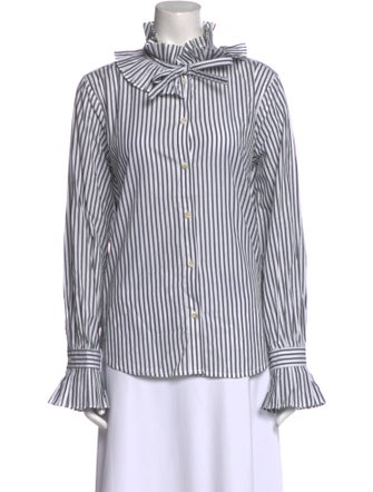 Alex Mill Striped Mock Neck Button-Up Top