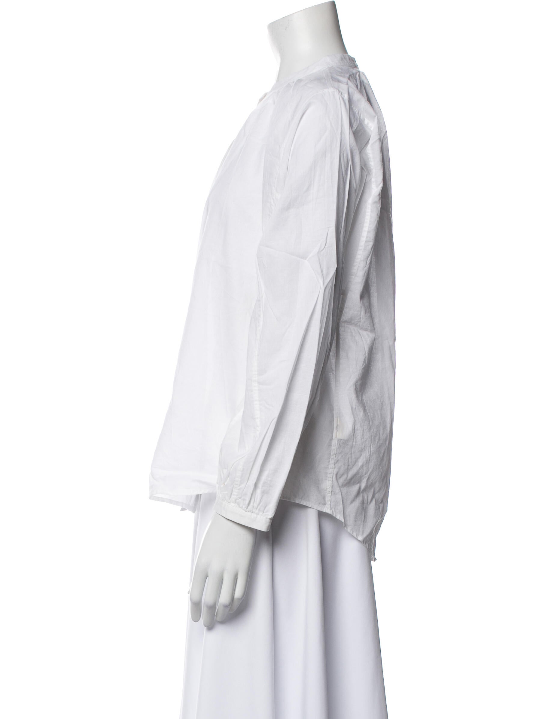 Alex Mill Mock Neck Three-Quarter Sleeve Button-Up Top