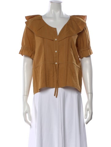 Pre-owned Alex Mill V-neck Short Sleeve Blouse In Neutral