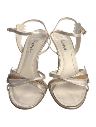 Mima Embossed Leather T-Strap Sandals