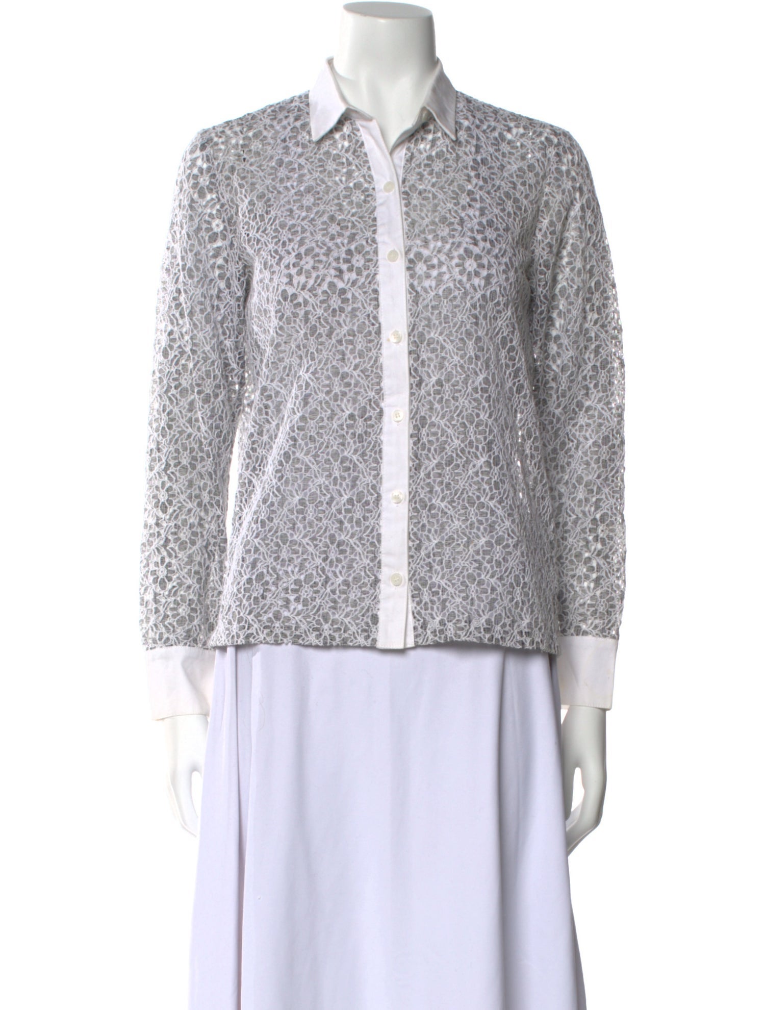 Mignon Doo Lace Pattern Long Sleeve Button-Up Top