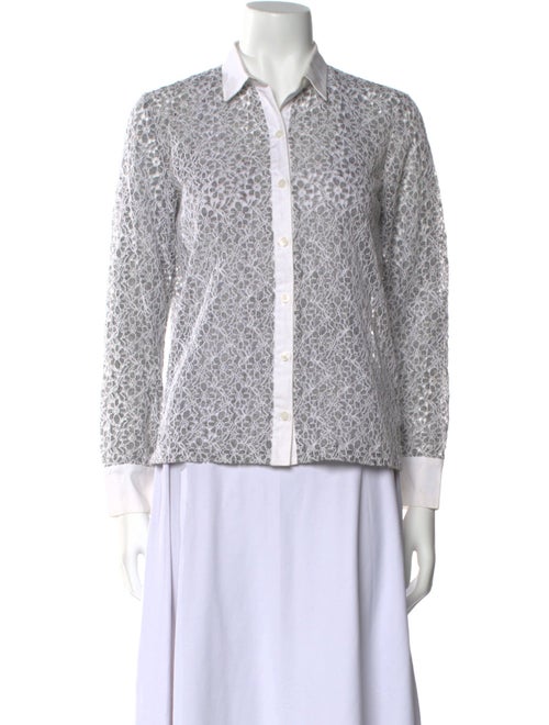 Mignon Doo Lace Pattern Long Sleeve Button-Up Top