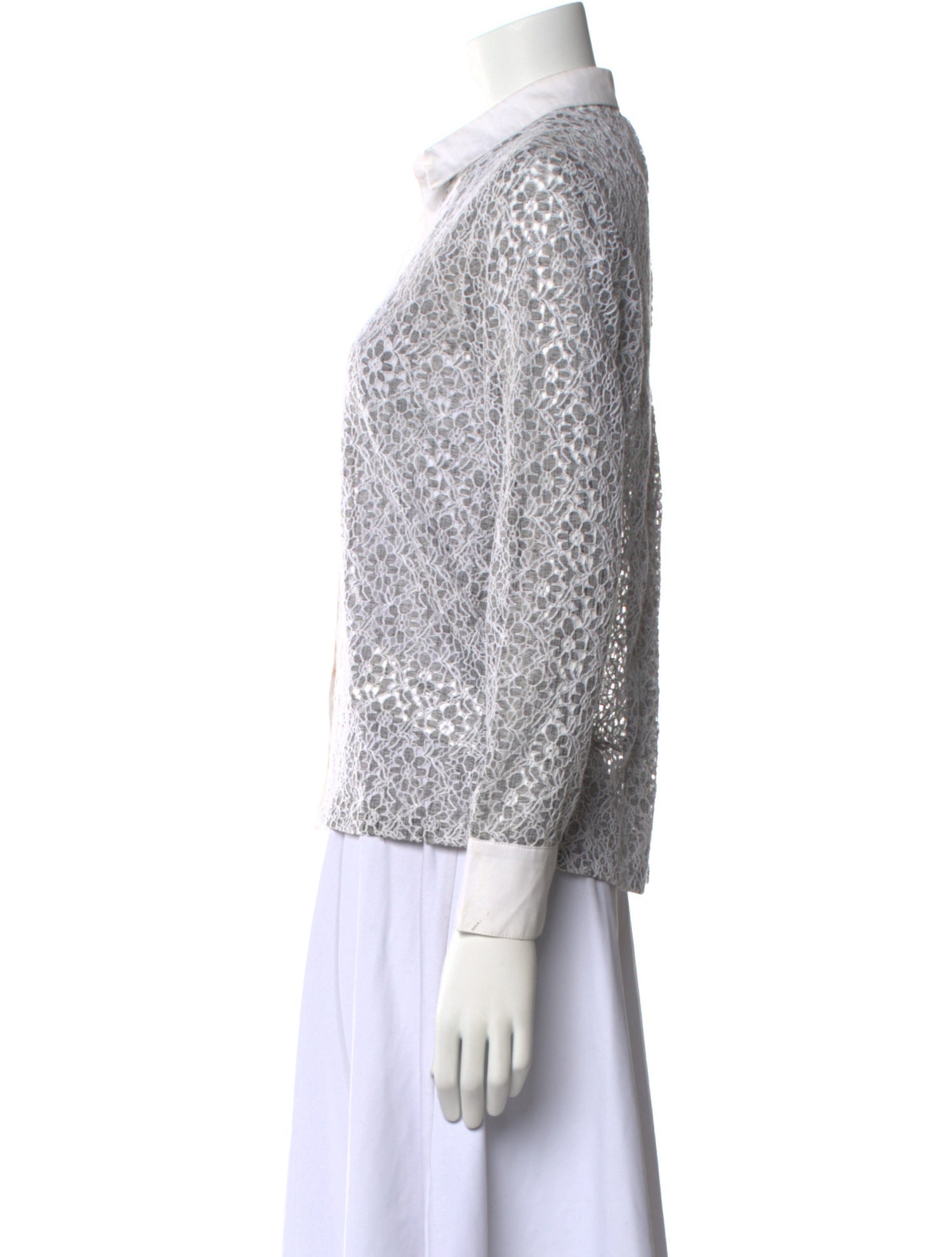 Mignon Doo Lace Pattern Long Sleeve Button-Up Top