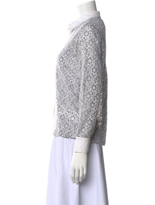 Mignon Doo Lace Pattern Long Sleeve Button-Up Top